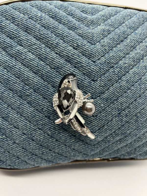 Broche Pássaro Elegante com Cristais  Preto 